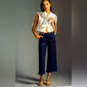 Pilcro Dark Navy Cropped Wide-Leg Jeans